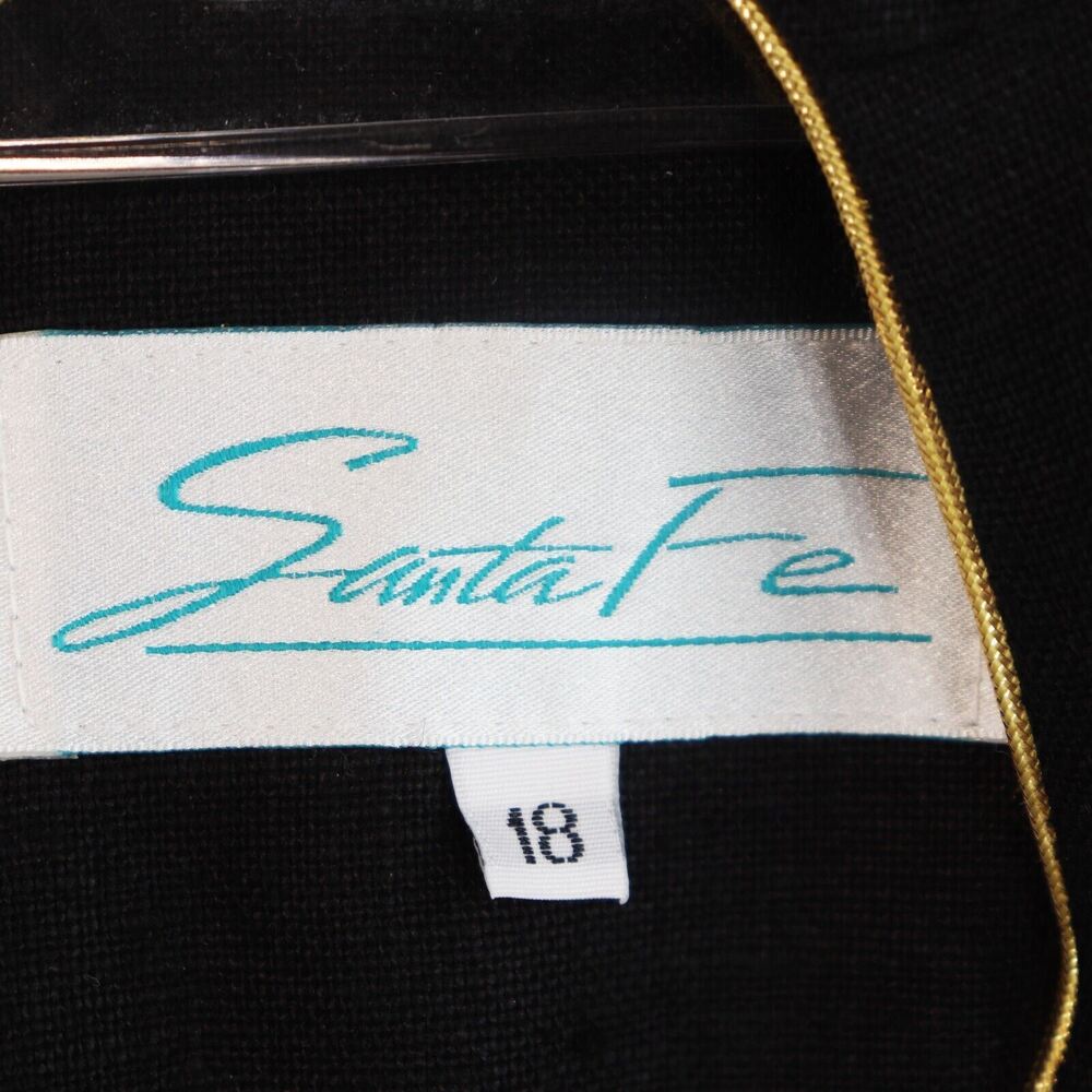 Santa Fe Dress Women Plus 18 Black Linen Gold Star Trim Short Sleeve Keyhole - Picture 3 of 12
